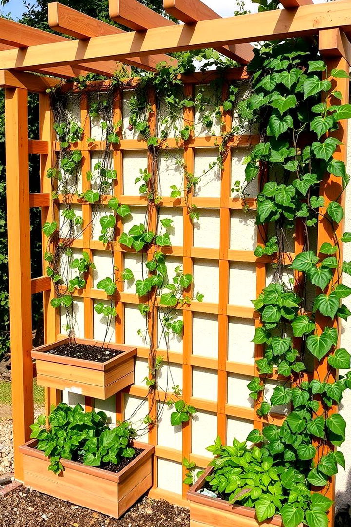 Trellis with Integrated Planters - 22 Cucumber Trellis Ideas