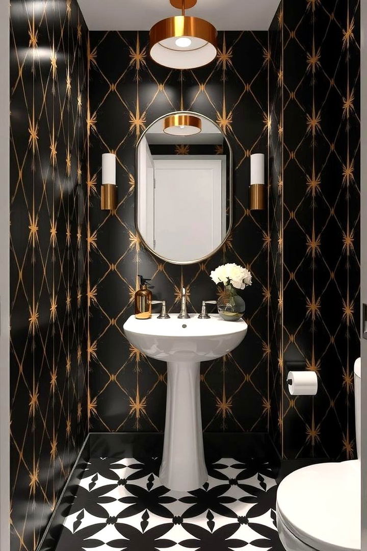 Trendy Black and Gold Patterns - 22 black and gold powder room ideas