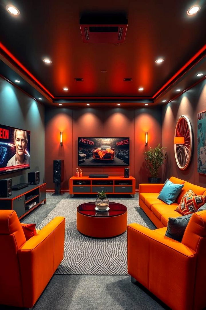 Trendy Entertainment Room - 22 Teal and Orange Color Scheme for Your Rooms