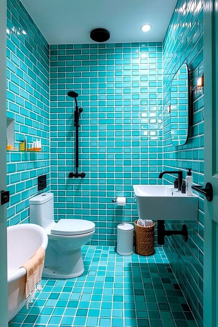 Trendy Turquoise Infused Design - 22 Green Tile Bathroom Ideas
