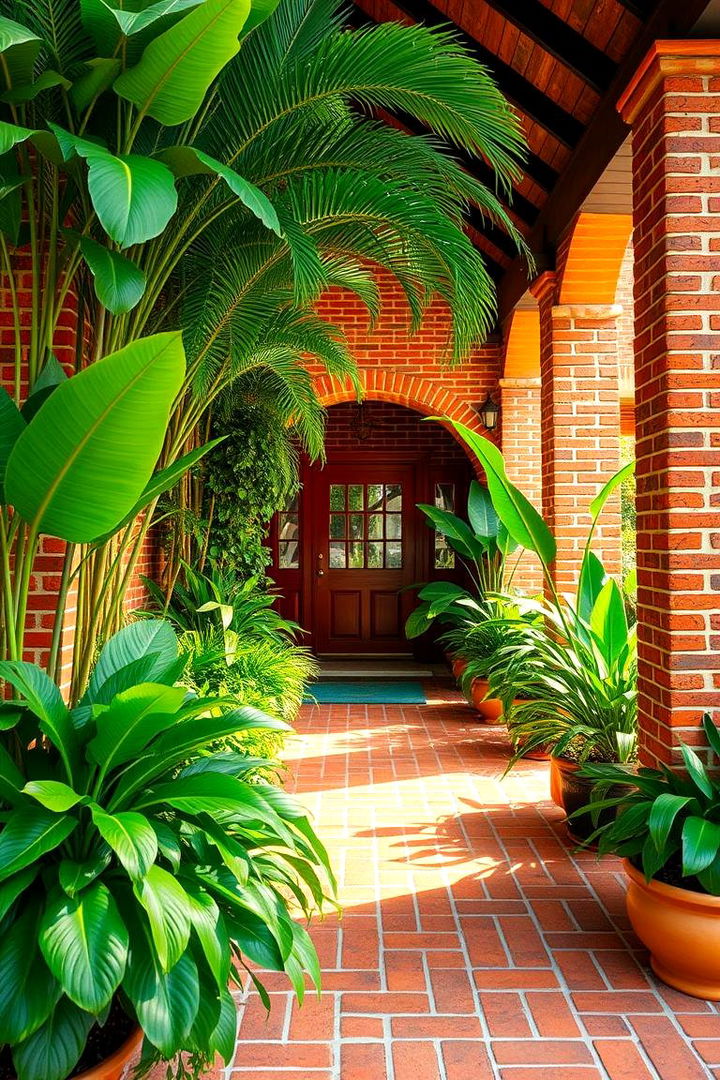 Tropical Brick Porch with Lush Plants - 22 Brick Porch Ideas