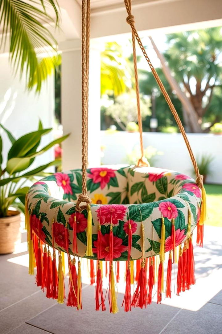Tropical Fringe Tire Swing - 22 Tire Swing Ideas
