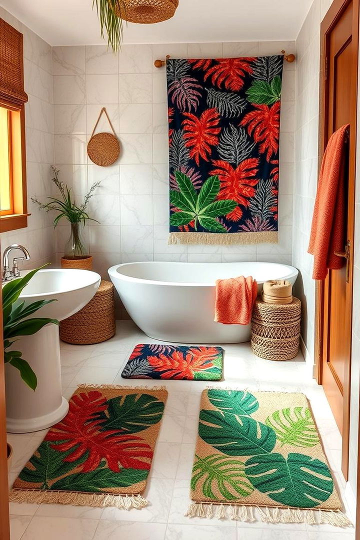 Tropical Inspired Floor Mats and Textiles - 22 Tropical Bathroom Ideas