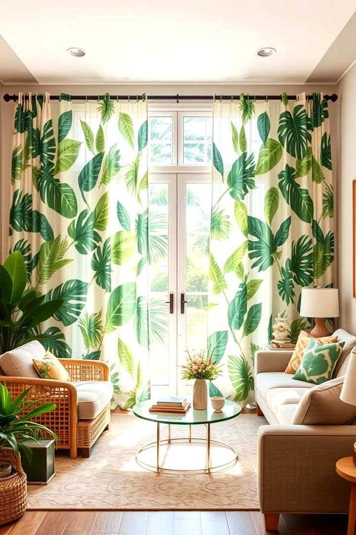 Tropical Inspired Patterns for a Relaxed Vibe - 22 Living Room Curtain Ideas