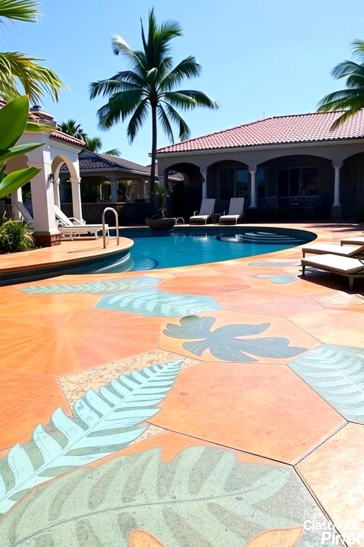 Tropical Oasis Vibe - 22 Stamped Concrete Pool Deck Ideas