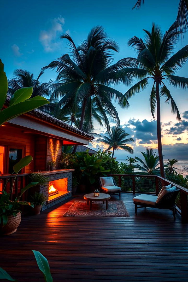 Tropical Oasis with a Warm Glow - 22 Covered Deck With Fireplace Ideas