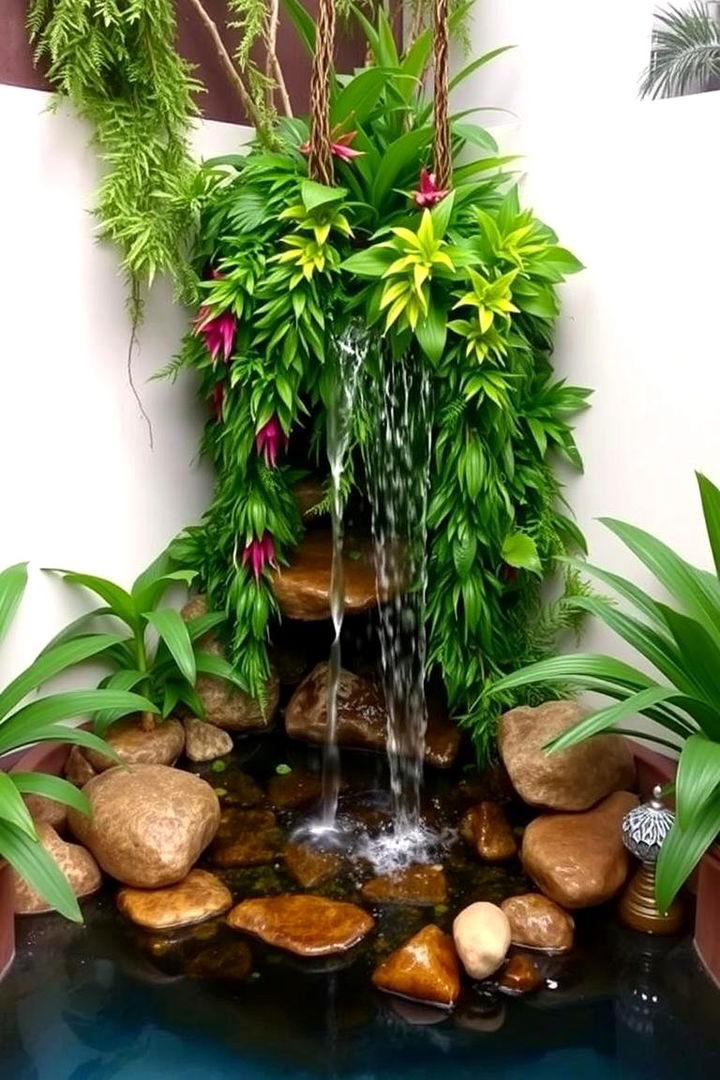 Tropical themed Mini Waterfall - 22 Small Pool Waterfall Ideas