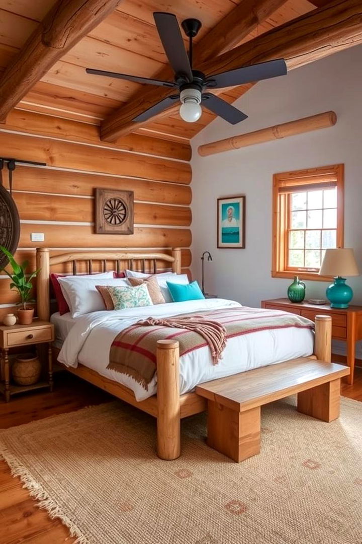 Turquoise Accented Rustic Bedroom - 22 Turquoise Bedroom Ideas