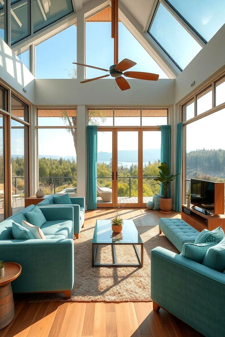 Turquoise Outdoor Indoor Flow - 22 Turquoise Living Room Ideas