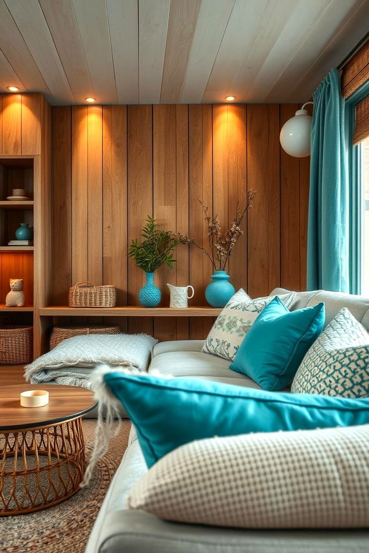 Turquoise and Wooden Warmth - 22 Turquoise Living Room Ideas