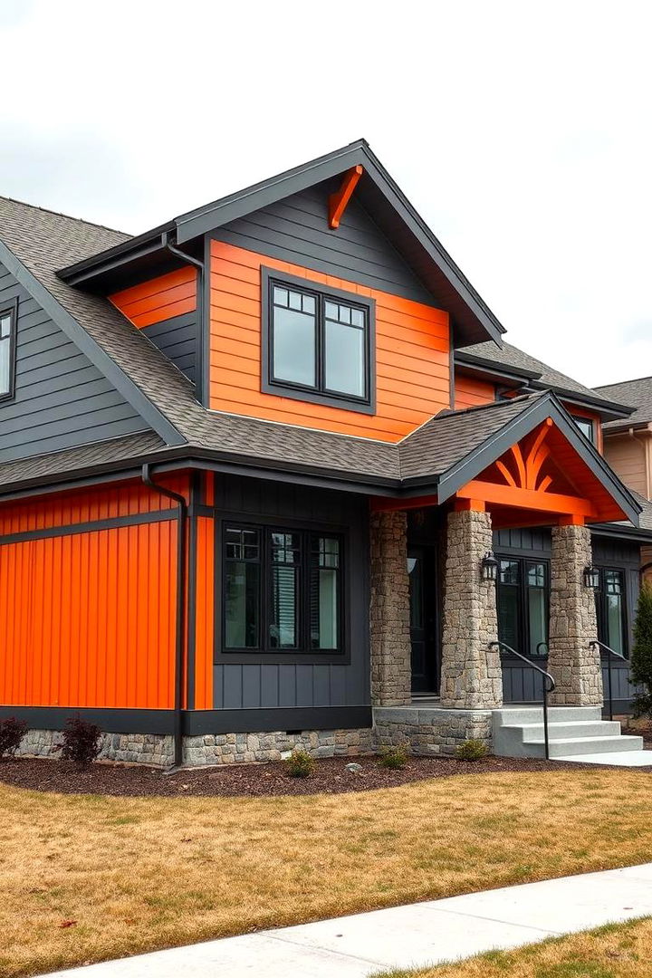 Two Tone Contrast Orange and Gray - 22 Orange House Exterior Ideas