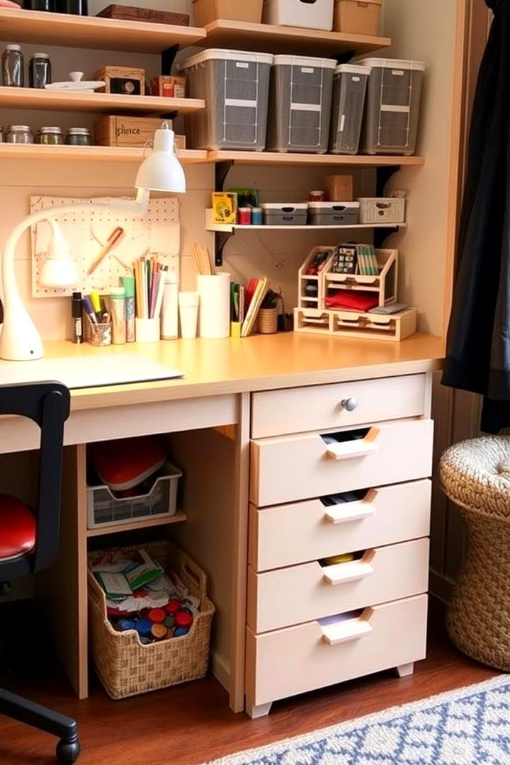Under Bench Drawers for Hidden Storage - 22 Craft Room Organization Ideas