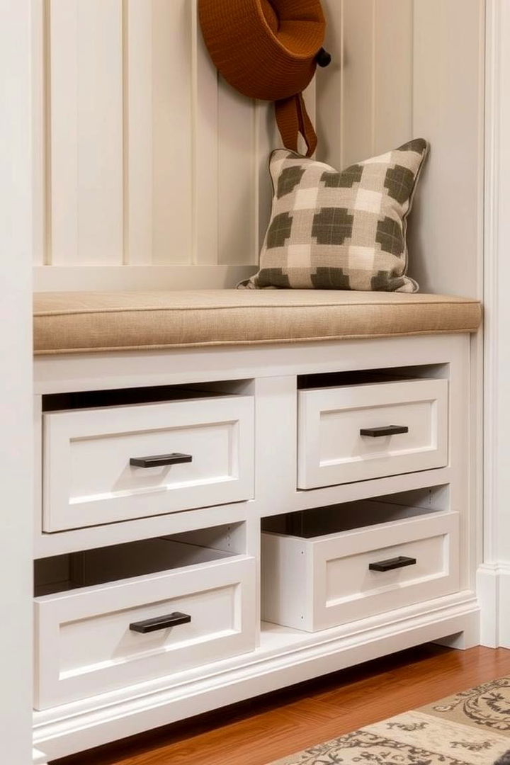 Under Bench Floor Storage - 22 Hall Closet Organization Ideas