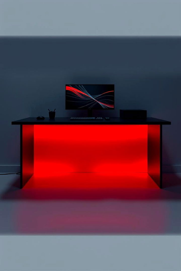 Under Desk Red LED Strip Highlighting - 22 Red and Black Gaming Setup Ideas