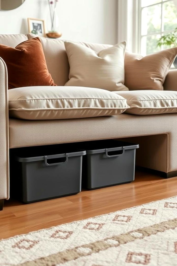 Under Sofa Storage Bins for Hidden Organization - 22 Living Room Toy Storage Ideas