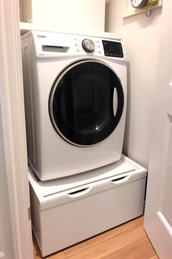 Under machine Storage Drawers - 22 Small Laundry Room Ideas With a Top Load Washing Machine