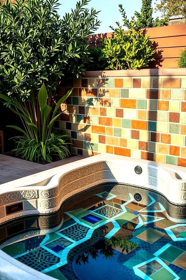 Understated Elegance with Custom Mosaic Tiles - 22 Sunken Hot Tub Ideas
