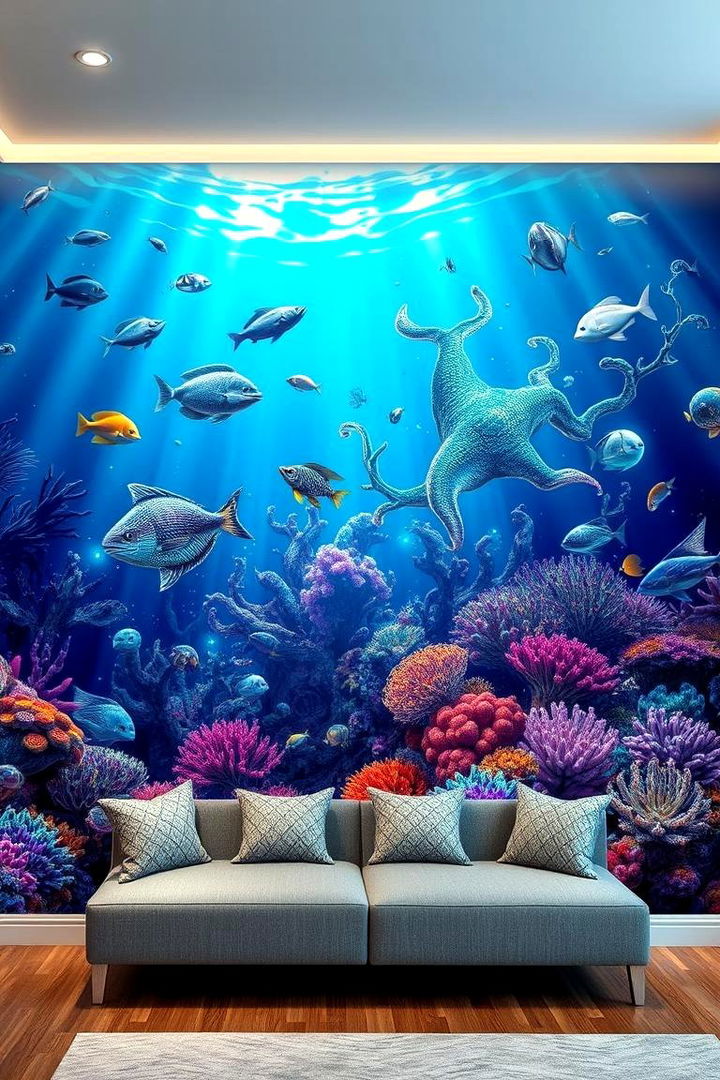 Underwater Fantasy Accent Wall - 22 Underwater Mermaid Bedroom Ideas