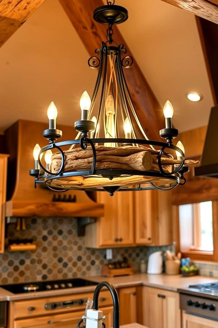 Unique Chandelier Illumination - 22 Log Cabin Kitchen Design Ideas