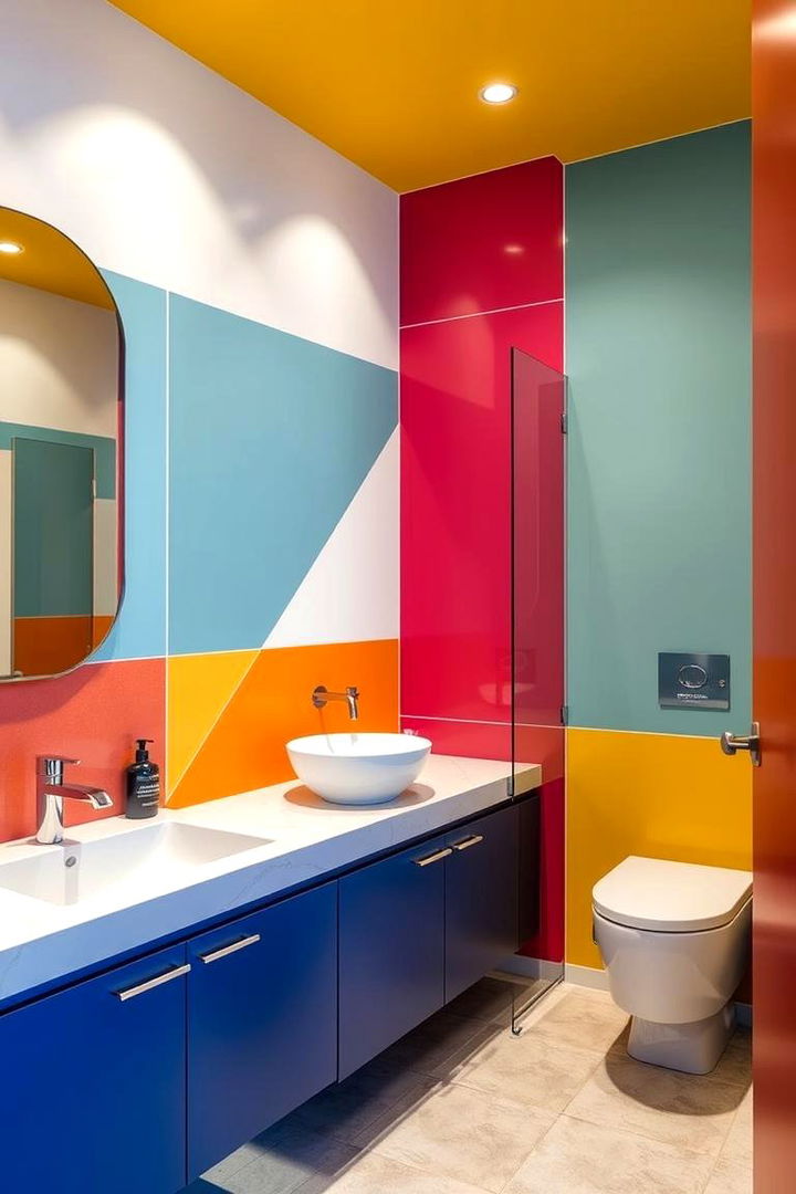 Unique Color Blocking - 22 Colorful Bathroom Ideas