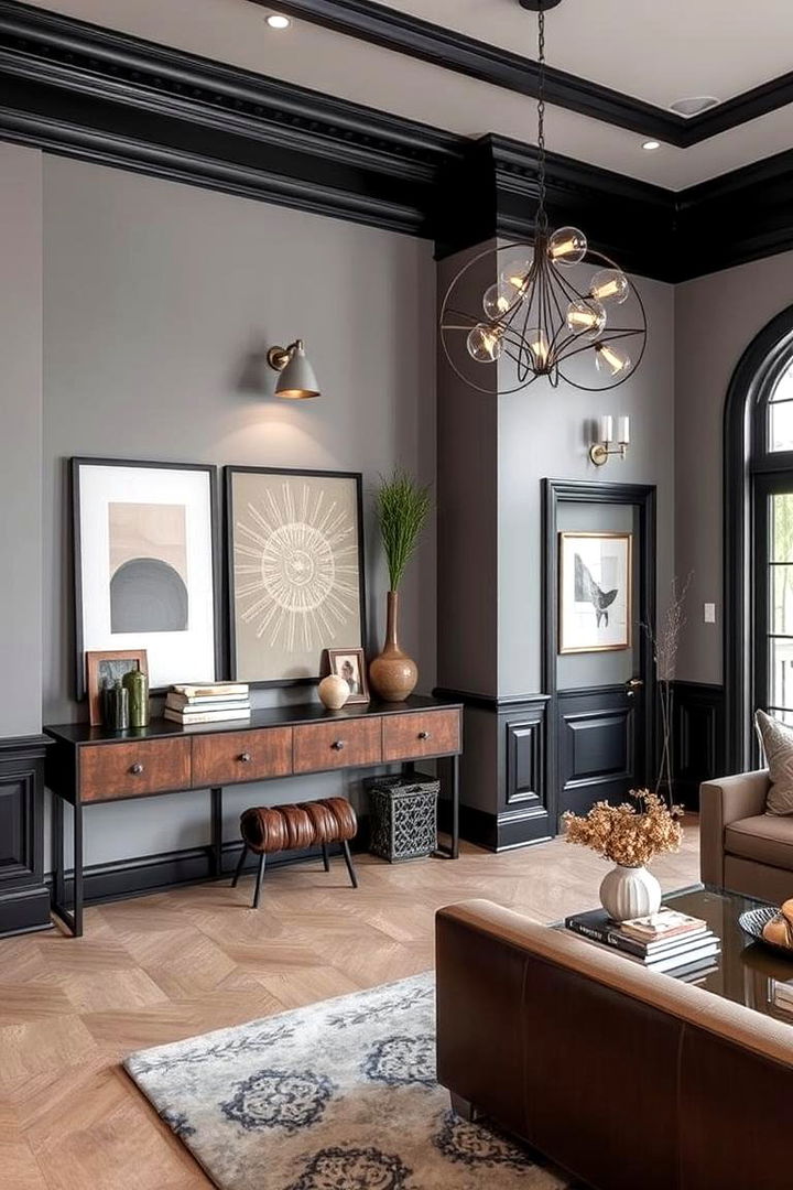 Unique Finishing Touches - 22 Living Room With Grey Walls and Black Trim