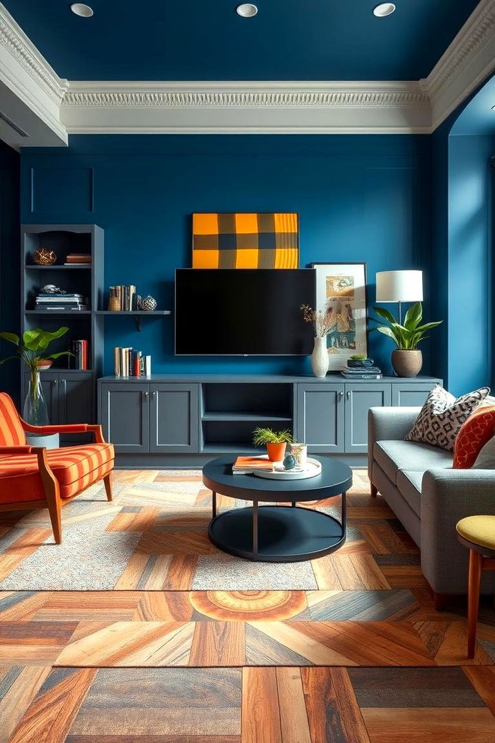 Unique Flooring Treatments - 22 grey floor living room with blue walls ideas