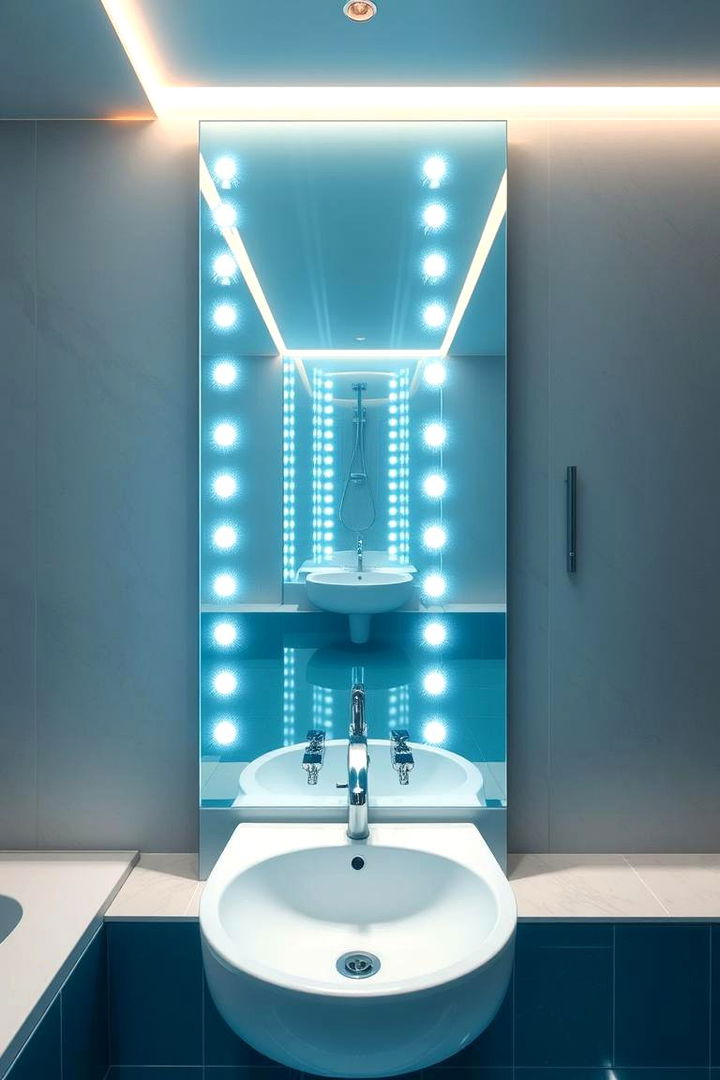 Unique Mirror and Lighting Combo - 22 Pool Bathroom Ideas