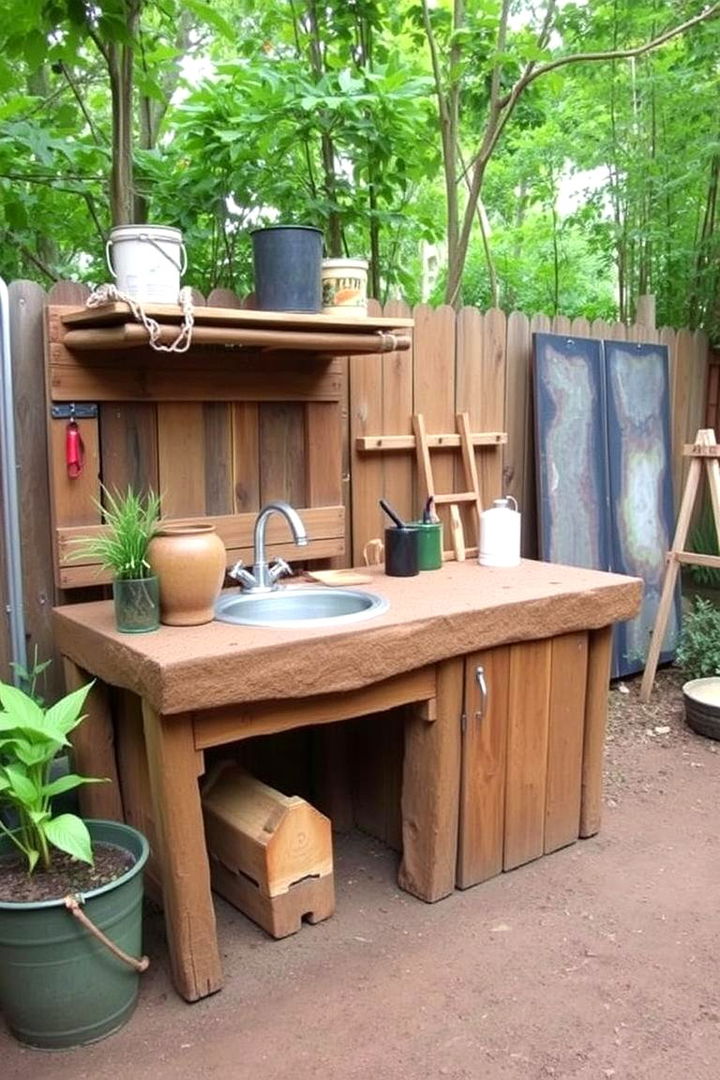 Upcycled Material Kitchen Setup - Creative Mud Kitchen Ideas for Kids' Play Areas