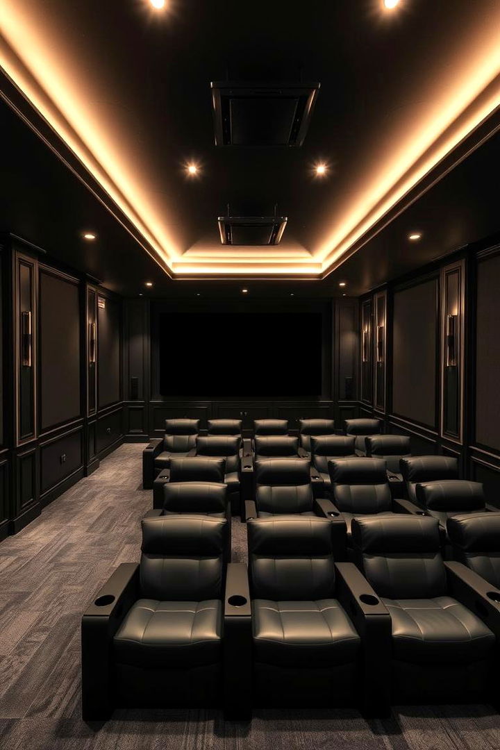 Upscale Black Home Theater - 22 black basement ideas