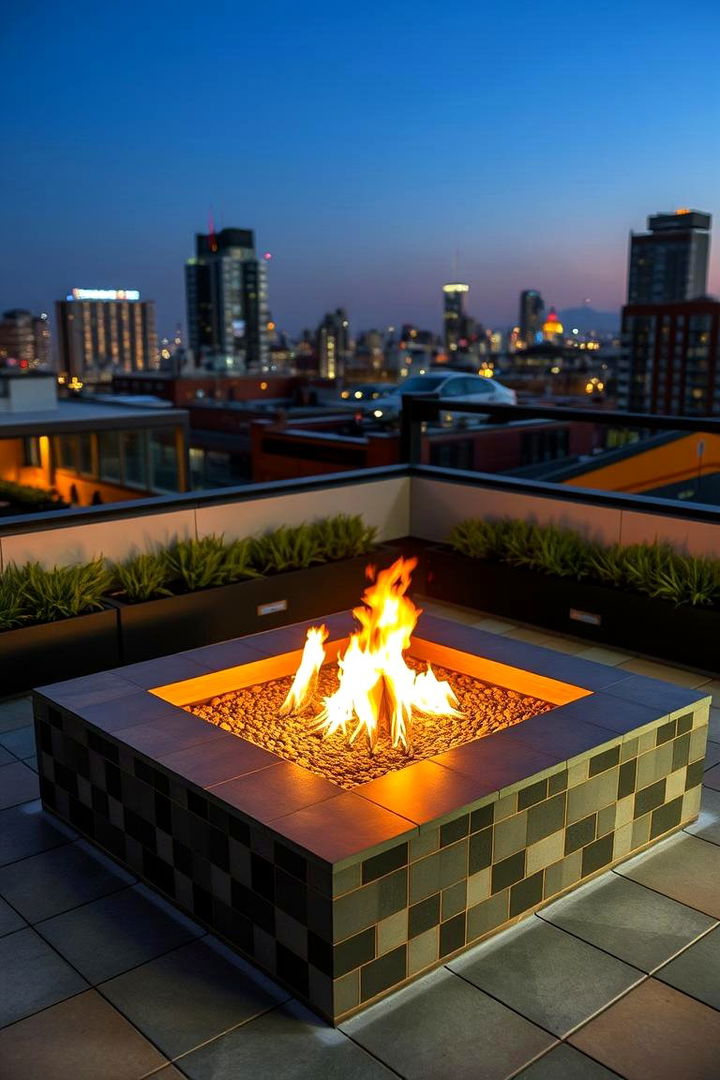Urban Chic Tile Edged Square Fire Pit - 22 Square Fire Pit Ideas