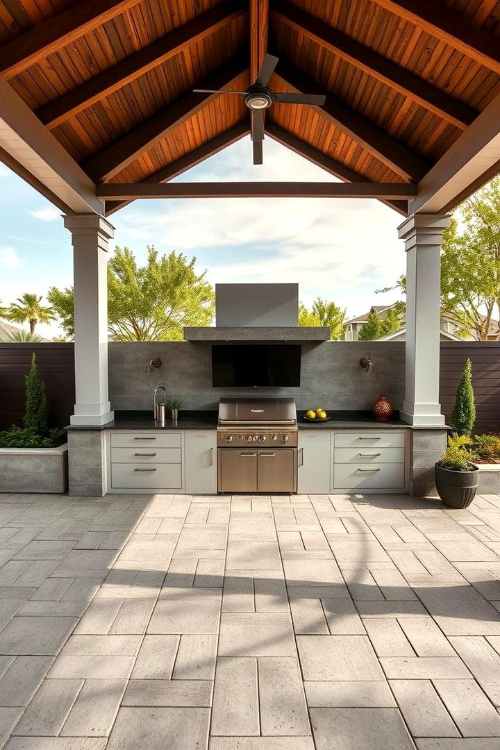 Urban Chic with Paver Stones - 22 Outdoor Kitchen with a Gazebo Ideas