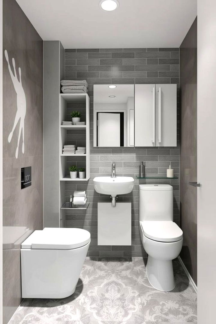 Urban Compact Design - 22 Gray Floor Bathroom Ideas