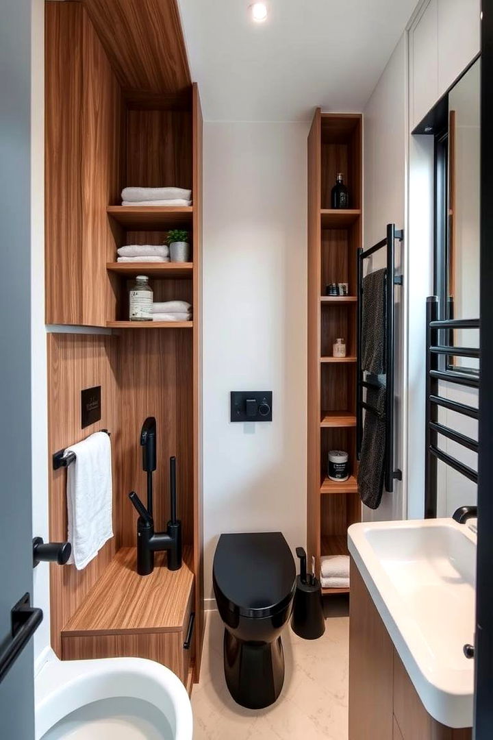Urban Compact Design - 22 Black and Wood Bathroom Ideas