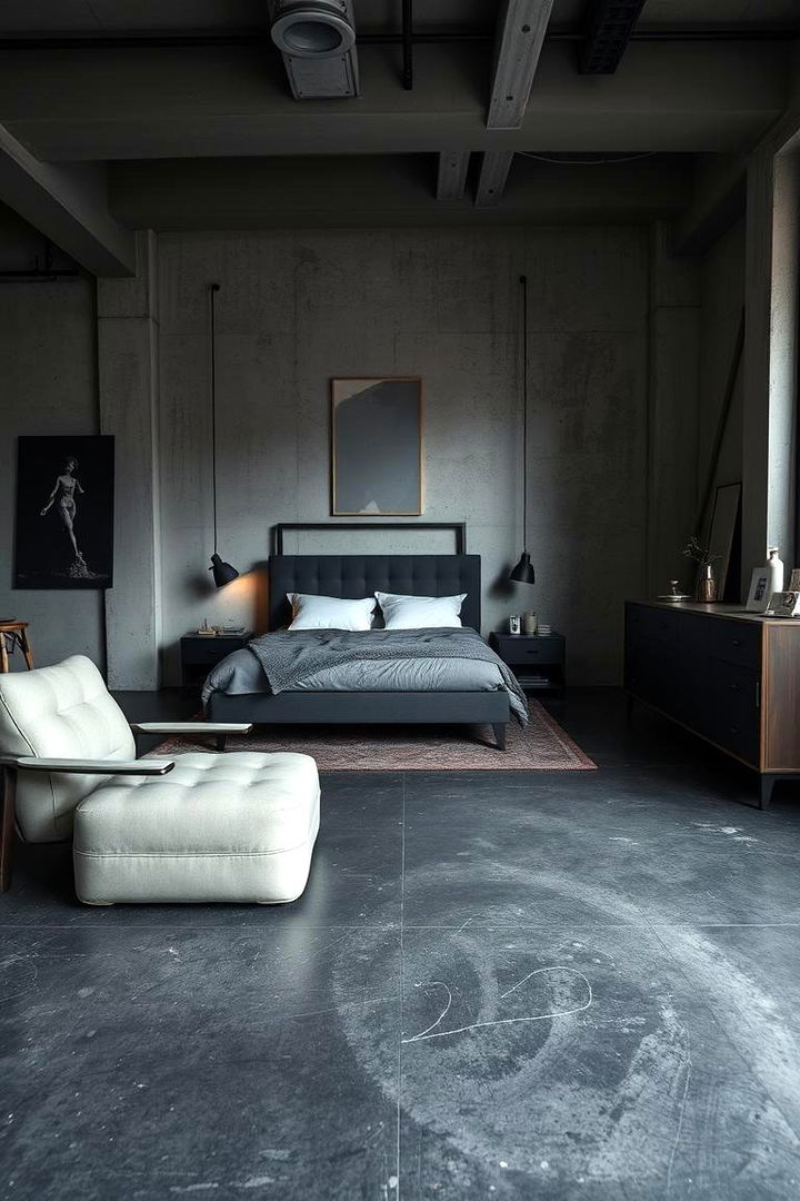 Urban Concrete Black Floor - 22 Black Floor Bedroom Ideas