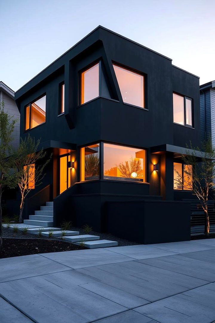 Urban Contemporary Vibe - Black Stucco House Exterior Ideas for Modern Minimalist Appeal