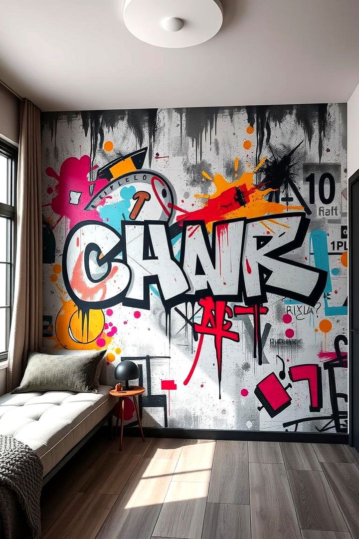 Urban Graffiti Effects - 22 Living Room Wallpaper Ideas