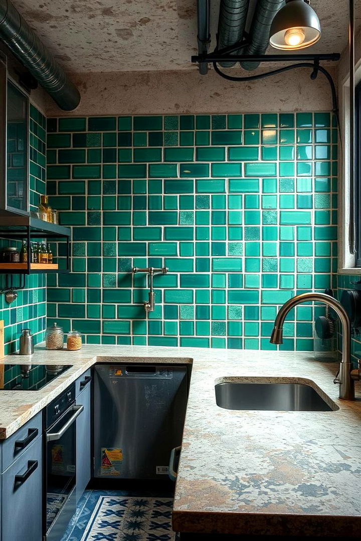Urban Green Industrial - 22 Kitchen With Green Backsplash Ideas