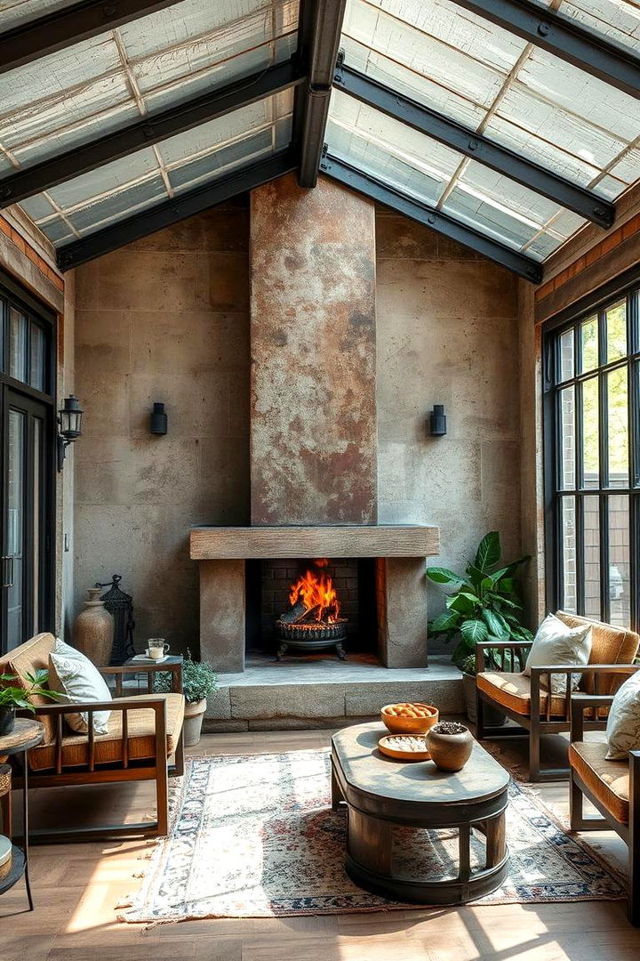 Urban Industrial Edge Sunroom - 22 Sunroom With Fireplace Ideas