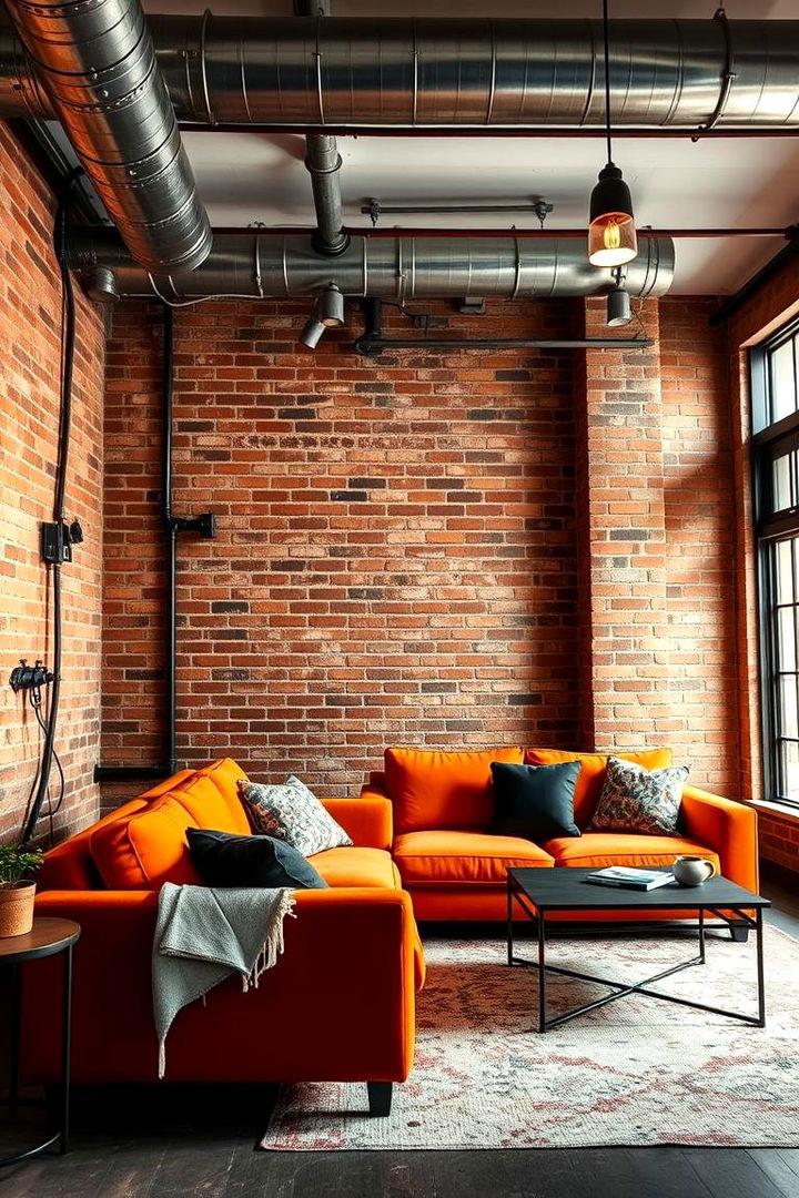 Urban Industrial Flair - 22 Orange Couch Living Room Ideas