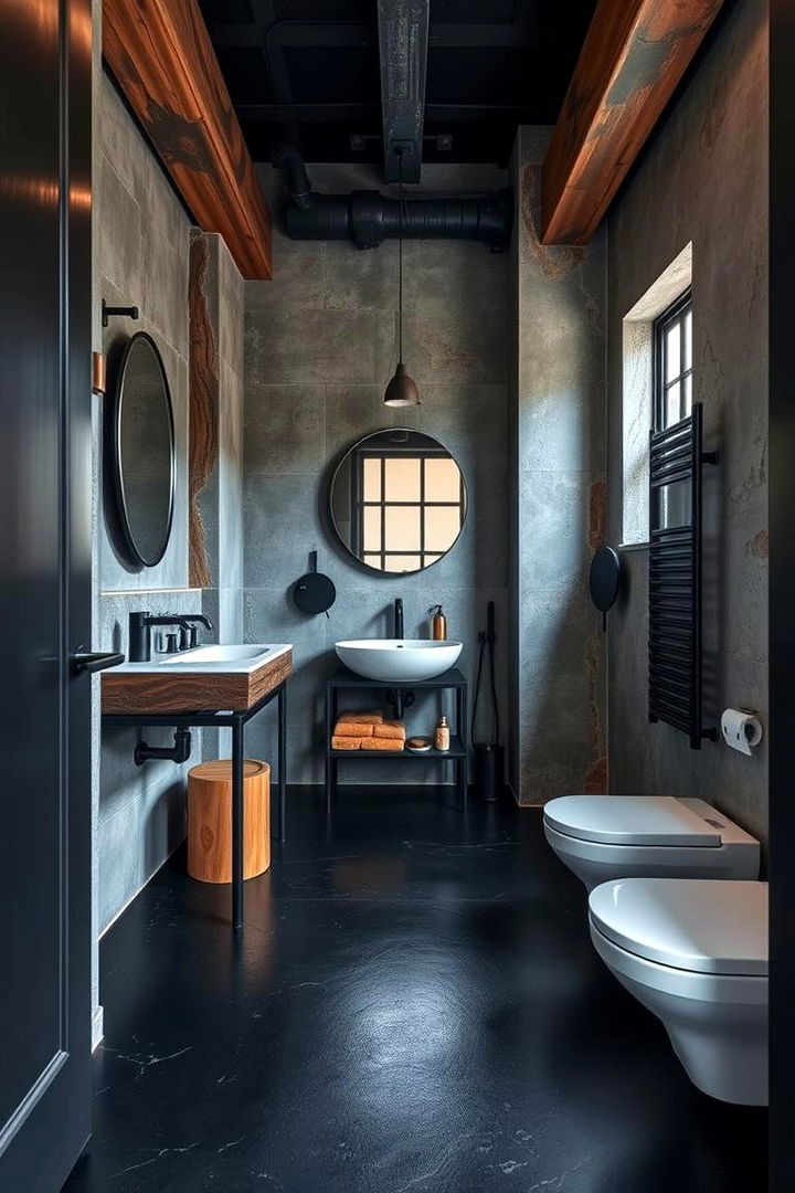 Urban Industrial Fusion - 22 Black Floor Bathroom Ideas