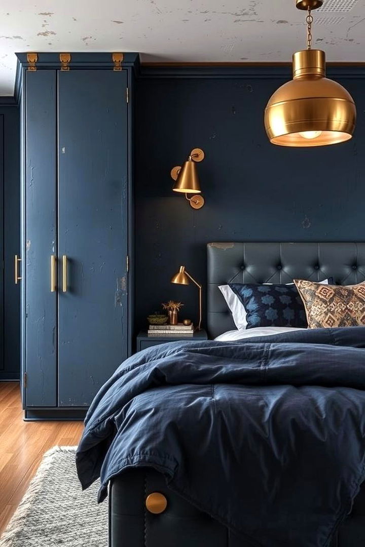 Urban Industrial Interiors - 22 Blue and Gold Bedroom Ideas