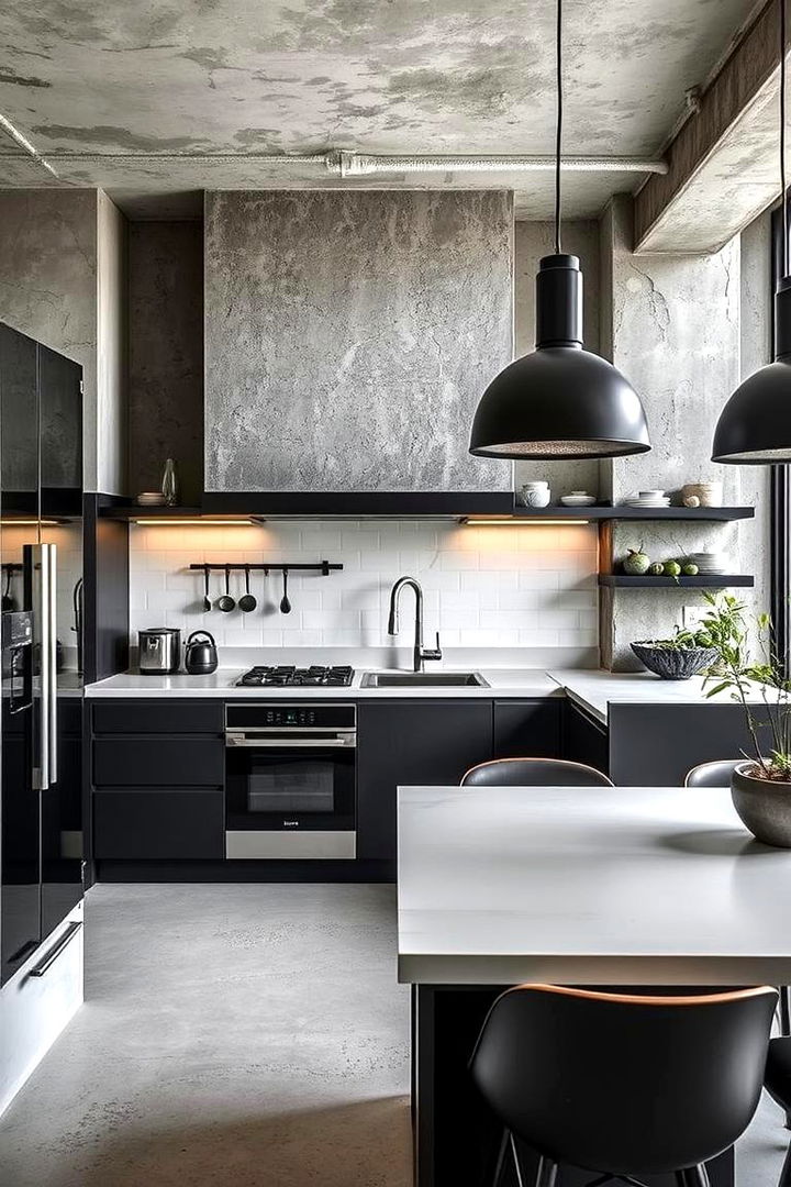 Urban Industrial Mix in Monochrome - 22 Black and White Kitchen Ideas