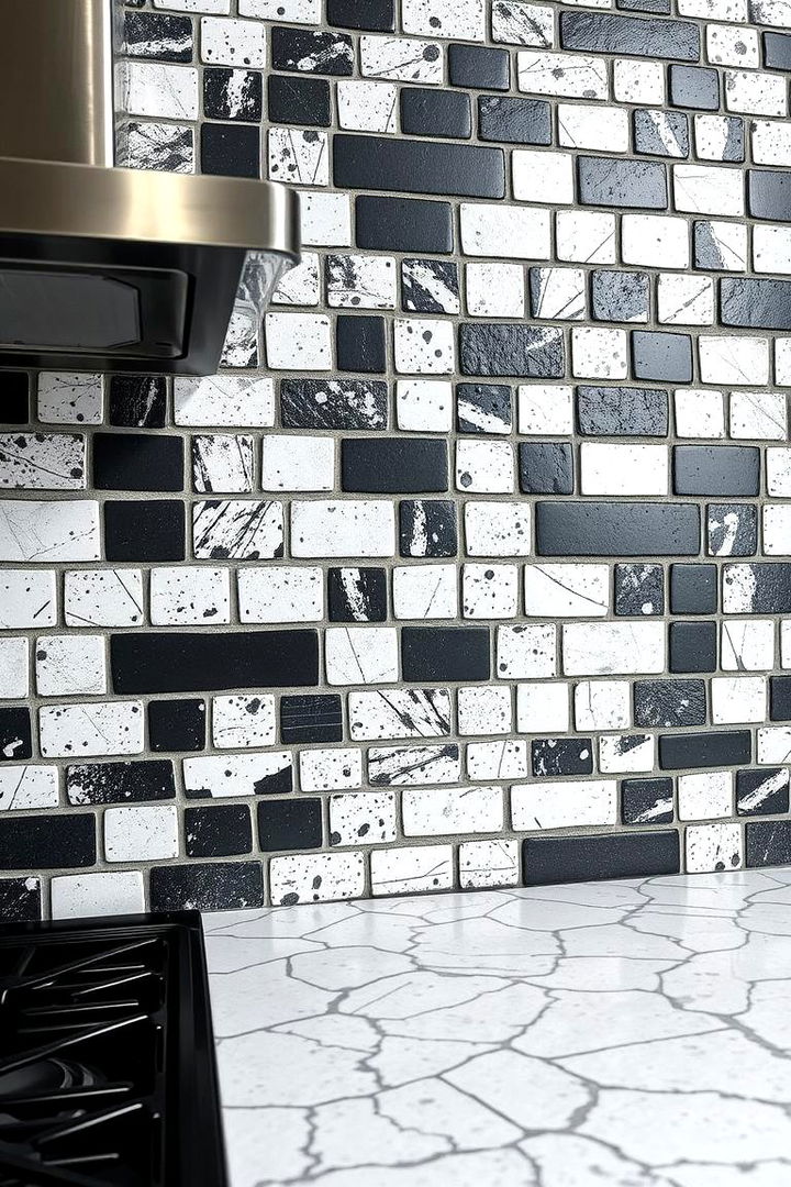 Urban Industrial Mosaic - 22 Black and White Kitchen Backsplash Ideas