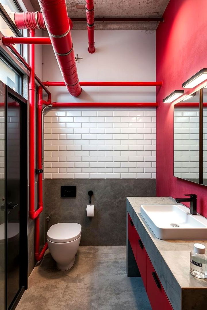Urban Industrial Red Bathroom - 22 Red Bathroom Ideas