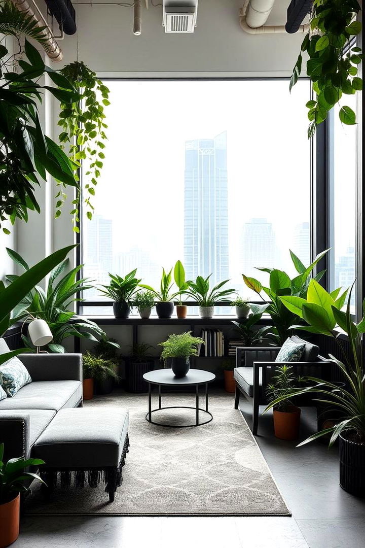 Urban Jungle Modern Living Room with Bold Green and Grey - 22 Green and Grey Living Room Ideas