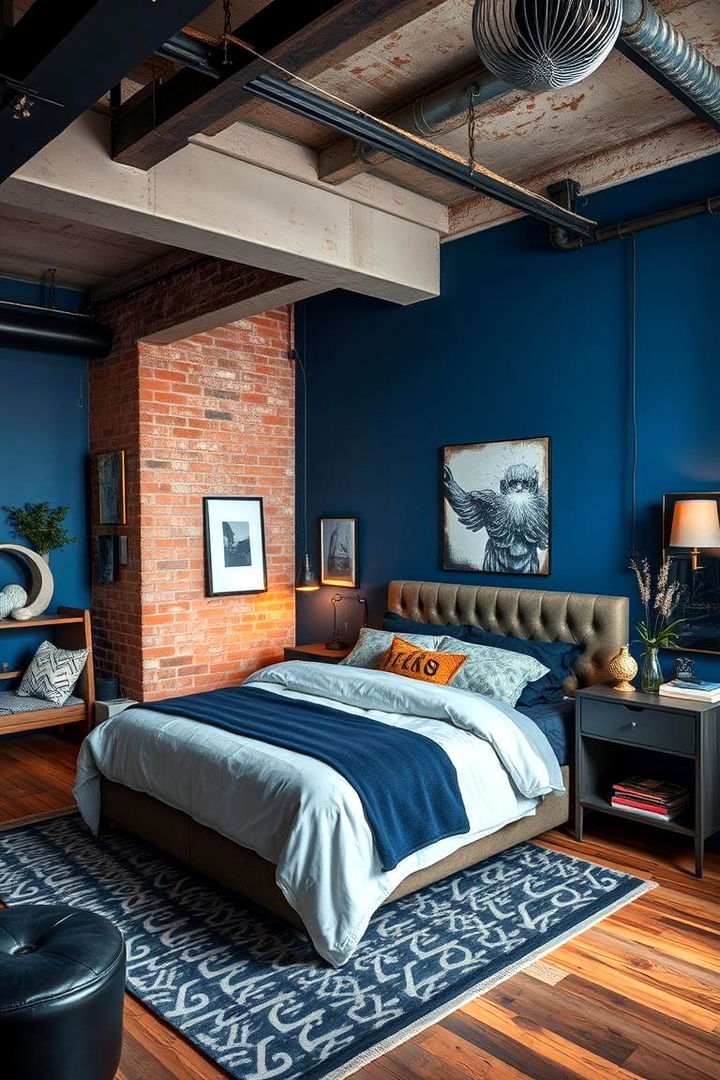 Urban Loft Ambiance - 22 Dark Blue Bedroom Ideas