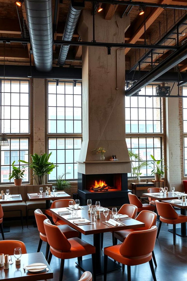 Urban Loft Dining with a Chic Fireplace Feature - 22 Dining Room With Fireplace Ideas
