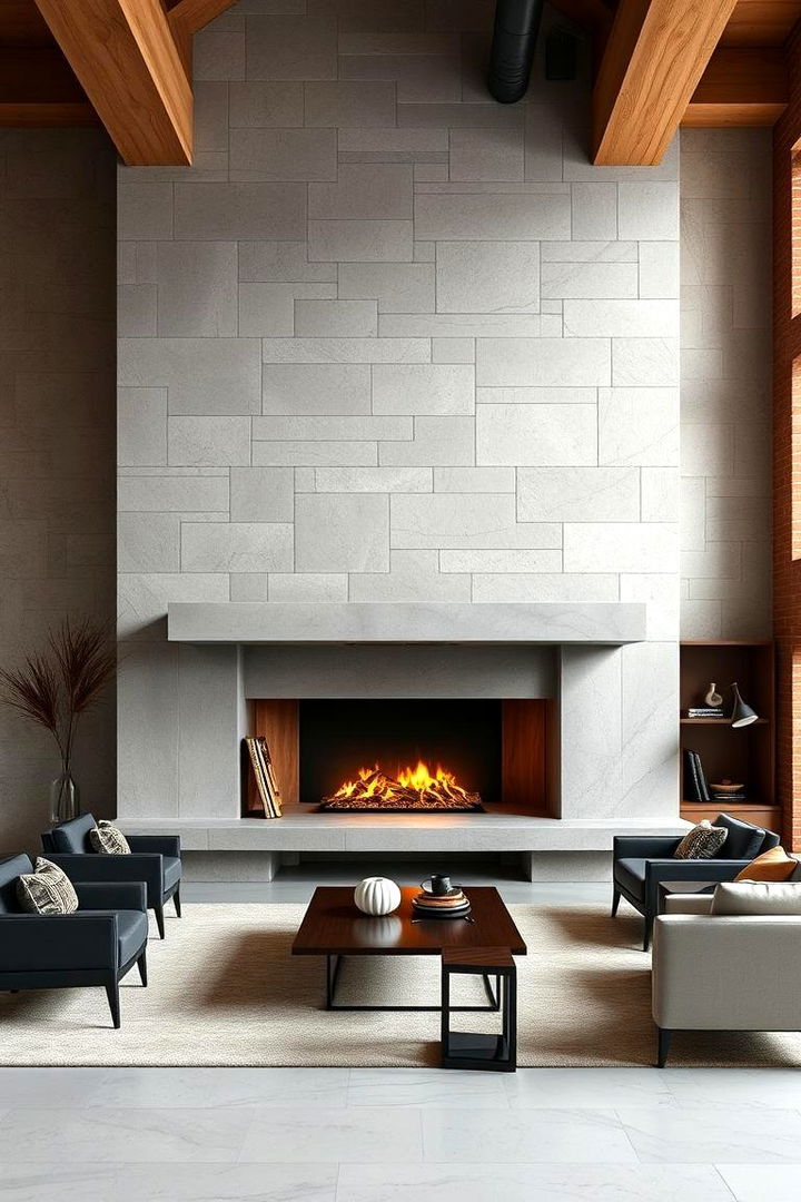 Urban Loft Stone Aesthetic - 22 Floor to Ceiling Stone Fireplace Ideas