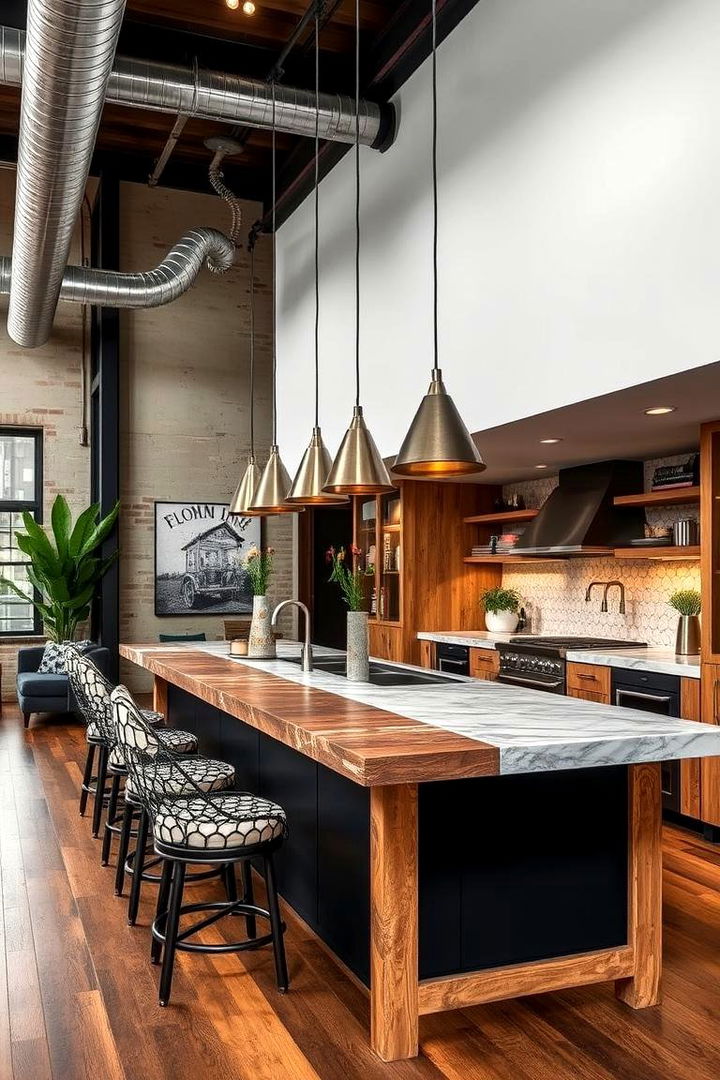 Urban Loft Style Island with Mixed Material Seating - 22 Kitchen Island Ideas With Seating