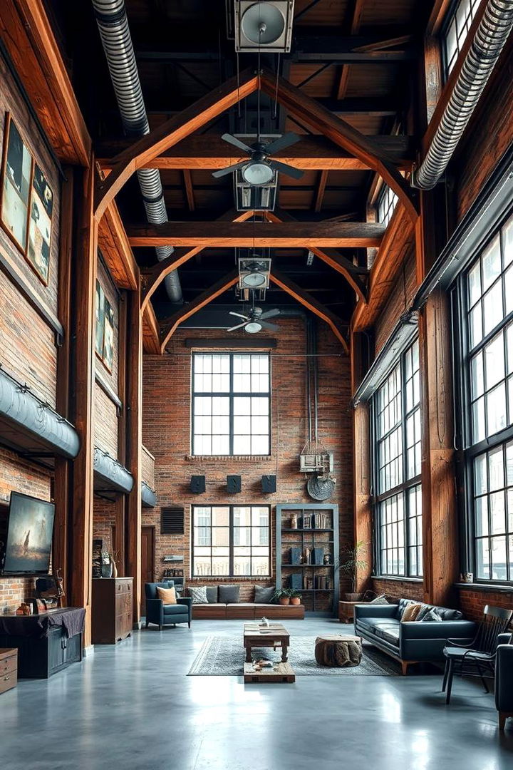 Urban Loft Vibes Enhanced by Raw Beams - 22 Exposed Beam Living Room Ideas